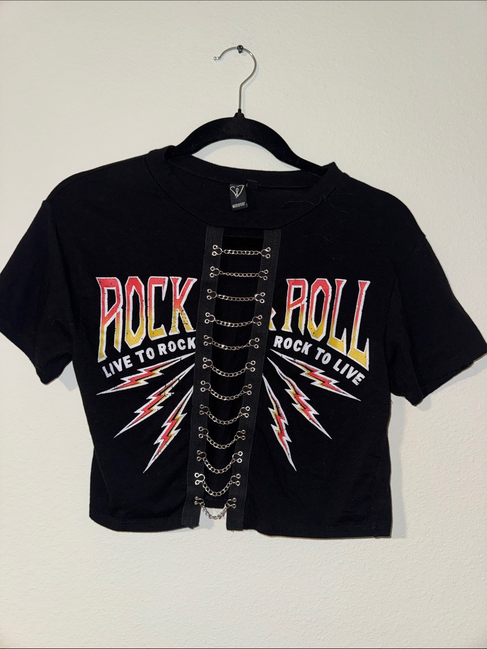 Windsor Rock & Roll Chain-Front Black Crop Tee - Women’s